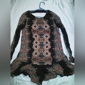 Free People Bohemian Long Sleeve Open Back Top